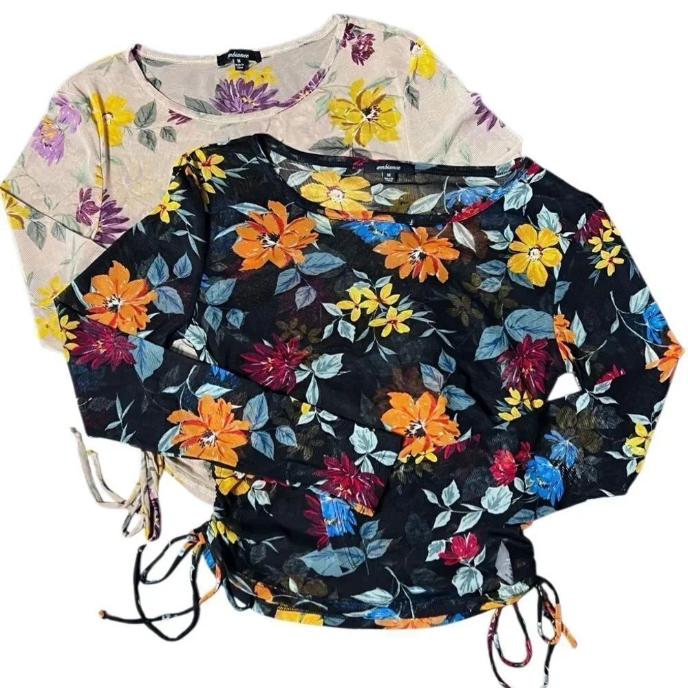 Ambiance Sheer Floral Long Sleeve Cop Top bundle Size Medium